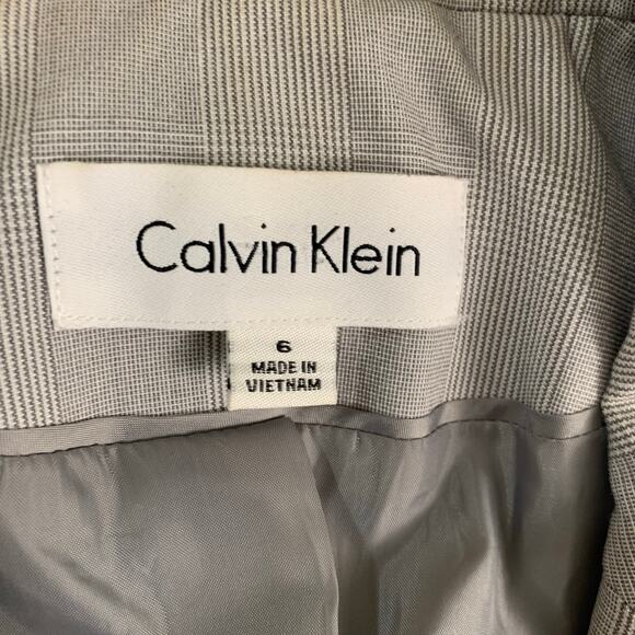 Calvin Klein Siz 6 Single Breasted Blazer Jacket Glen Plaid Gray Career Acadamia - Picture 8 of 9